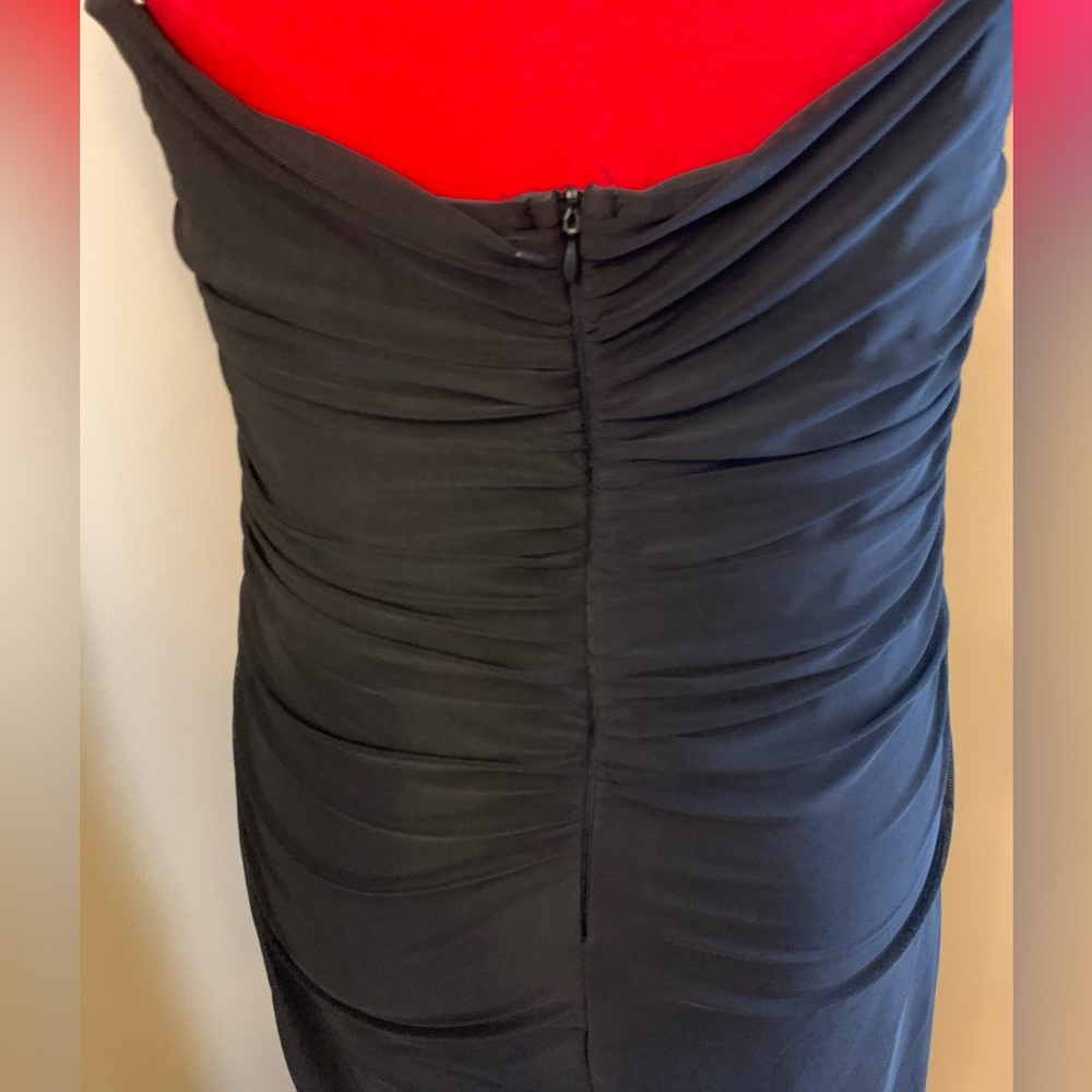 BLACK ASYMMETRICAL RUFFLE HEM RUCHED DRESS - Picture 12 of 13